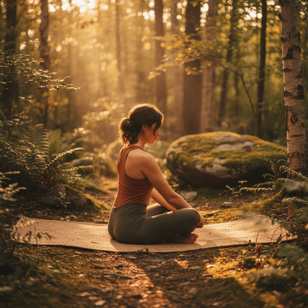 Person practicing grounding yoga pose in nature