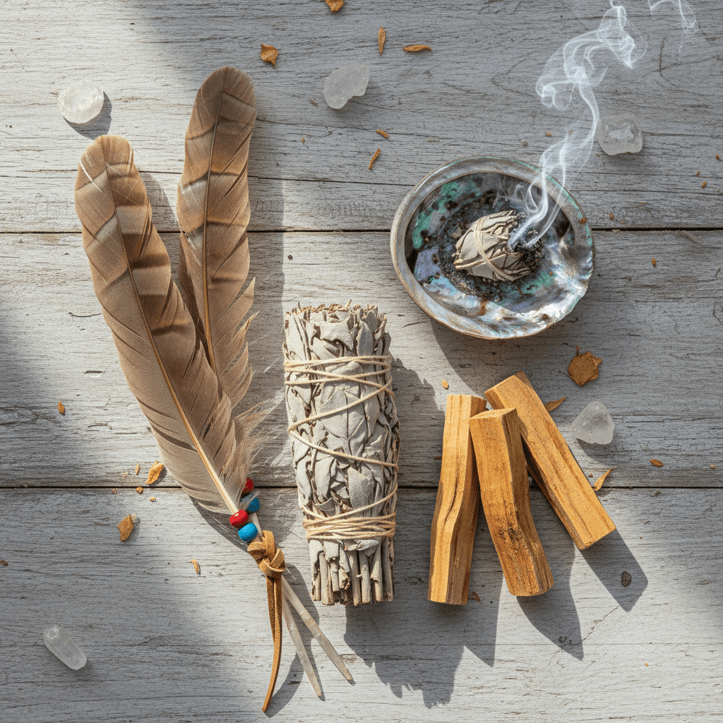 Ritual clearing with sage and palo santo